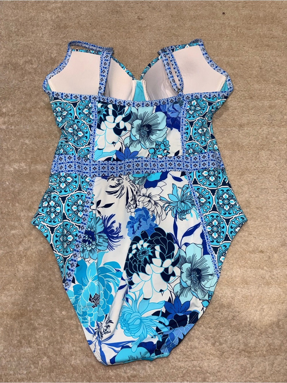 Bleu Rod Beattie Aqua and Blue Floral Trim One-Piece bathing suit - Picture 2 of 6
